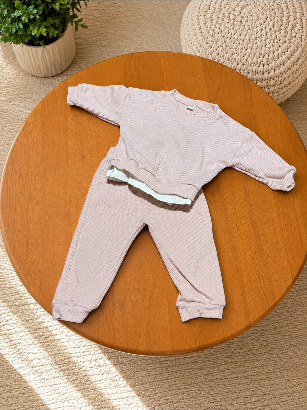Kids Waffle Knit Two-Piece Set - Pale Pink 12-18 months